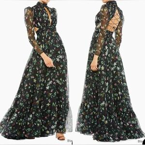 NWOT MAC DUGGAL Floral High Neck Puff Long Sleeve Gown sz 8